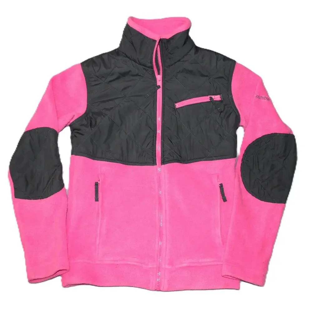 Columbia Jacket Unisex Kids 14-16 Pink Quilted Fleece Full Zip Pockets